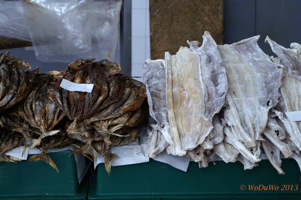 Fisch gesalzen und getrocknet am Fischmarkt in Funcal / Madeira